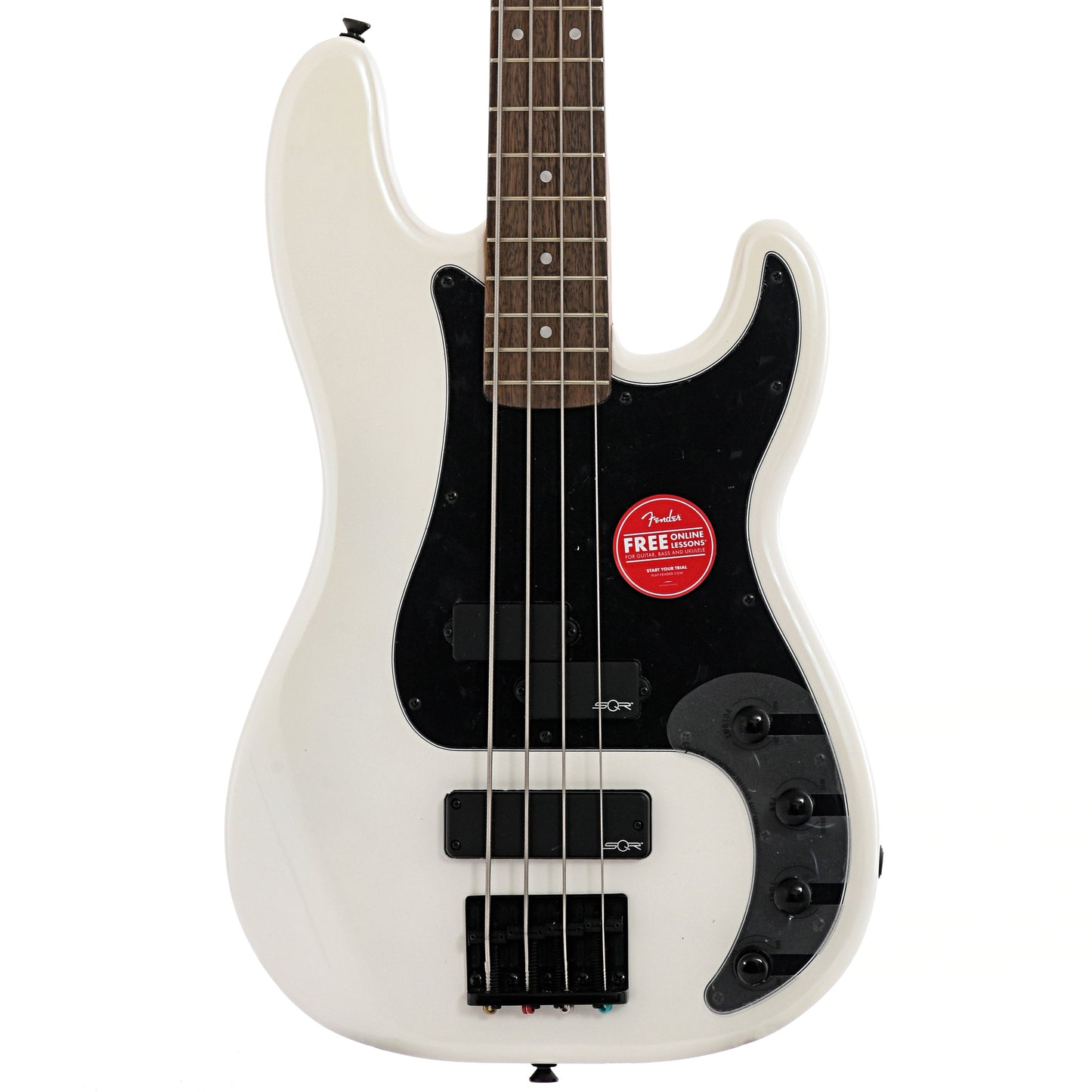 Front of Squier Contemporary Active Precision Bass PH, Pearl White