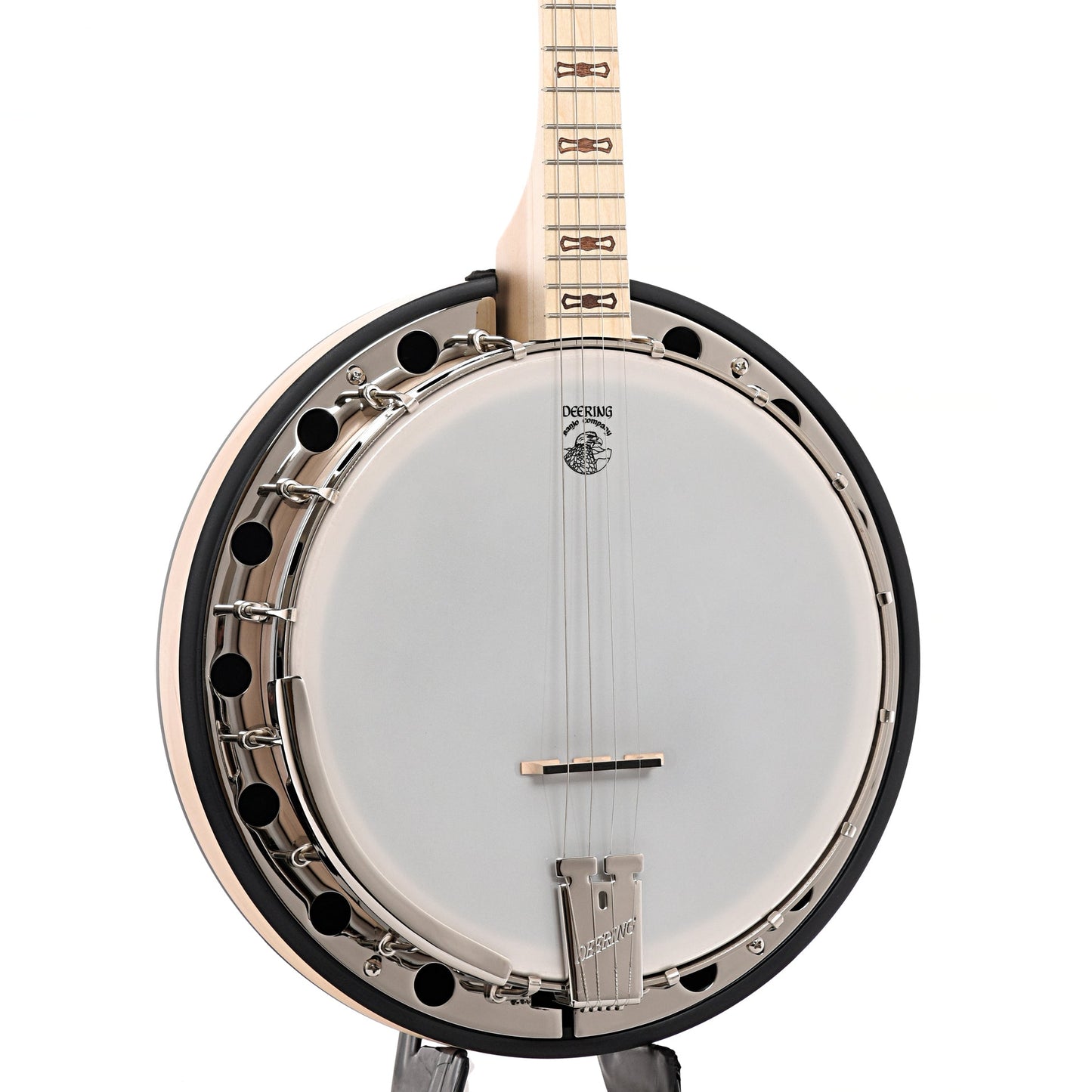 Front and side of Deering Tenor Goodtime Resonator Banjo, 17 Frets