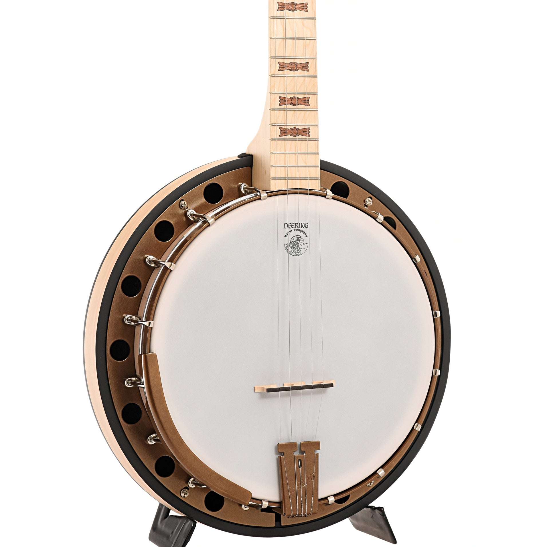 Front and side of Deering Goodtime 2 Deco Resonator Banjo