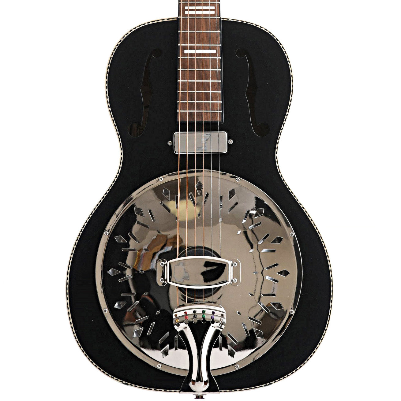 Front of Recording King B-Stock Dirty 30s Mini Bucker Resonator Guitar Black Finish