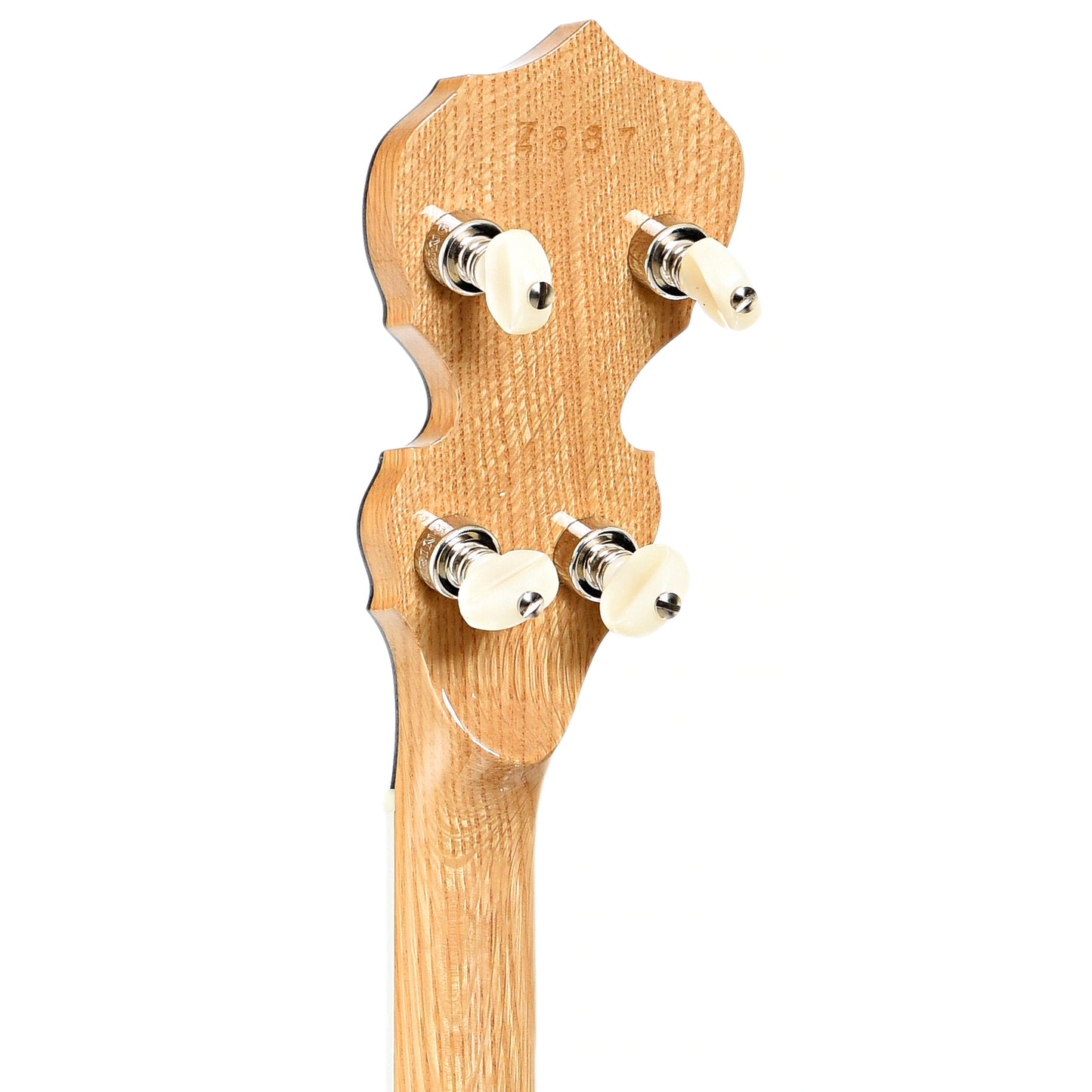 Back headstock of Deering White Lotus Resonator Banjo (2021)