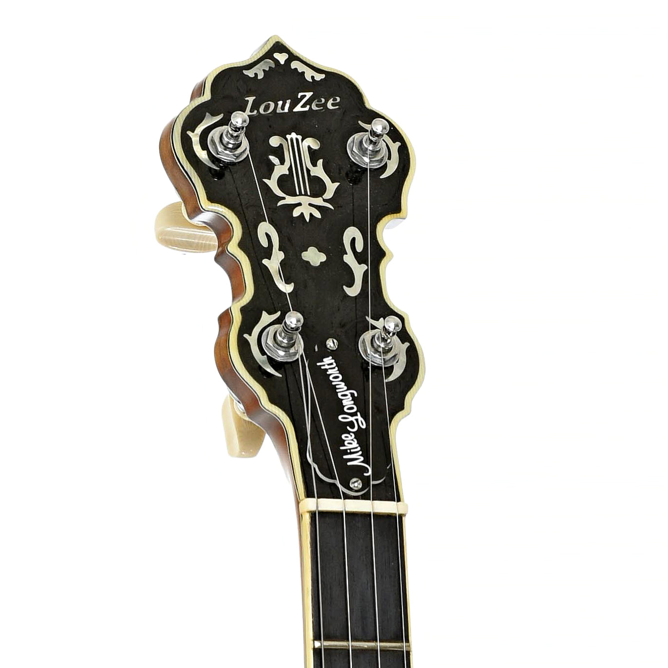 Headstock of Louzee / Hopkins Mike Longworth Resonator Banjo