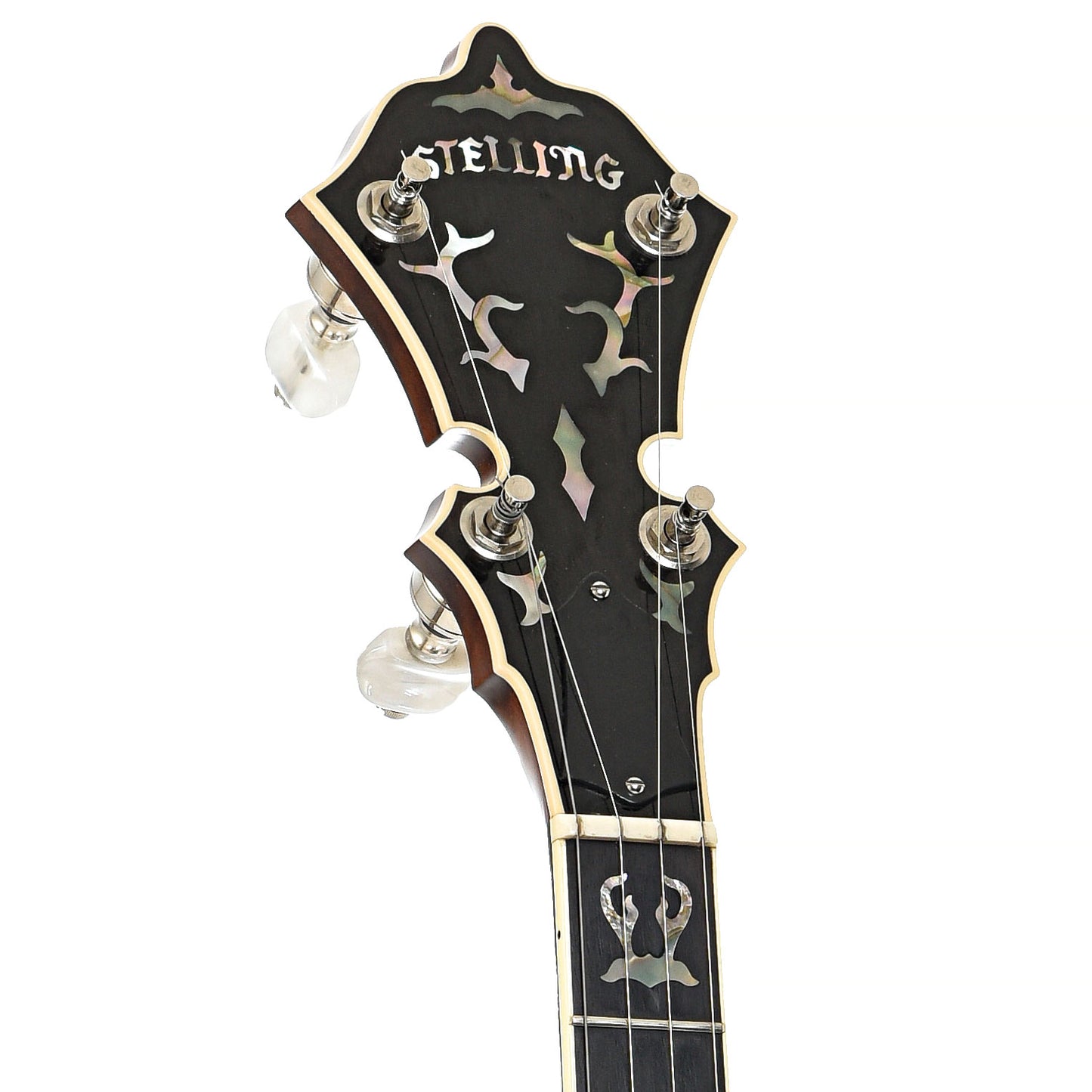 Front headstock of Stelling Staghorn Resonator Banjo (c.1984)