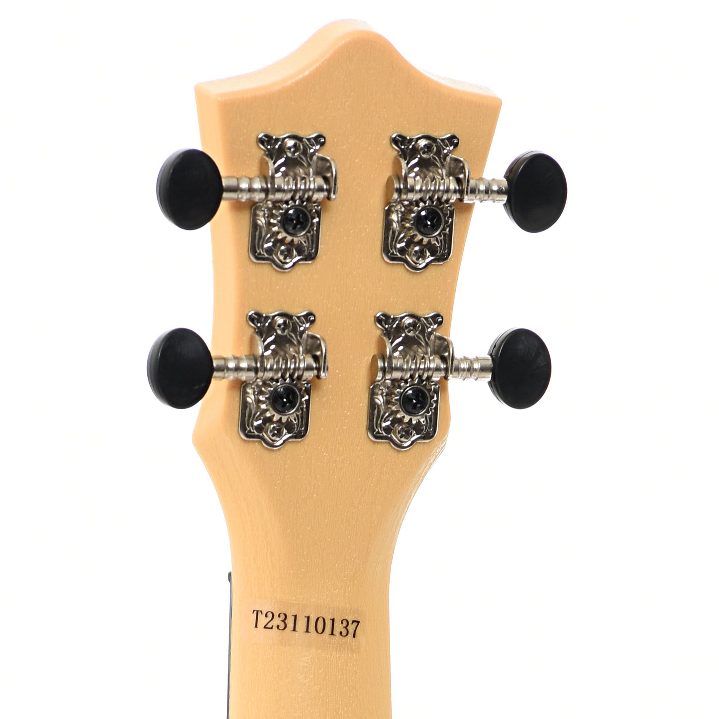 BAck headstock of Flight TUS35 Travel Series Soprano Ukulele, Black