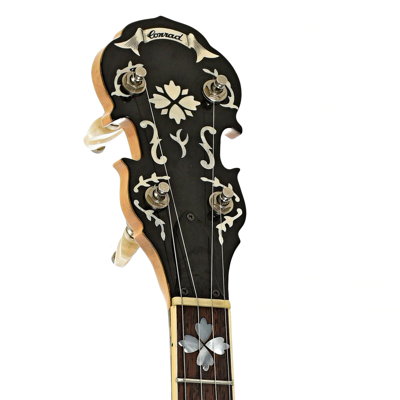 Headstock of Conrad-Kasuga Hearts & Flowers Resonator Banjo