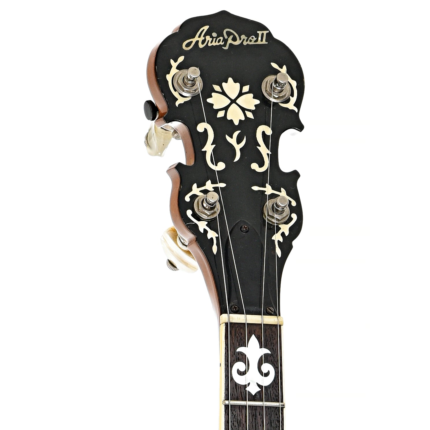 Front headstock of Aria Pro II Flying Eagle Resonator Banjo