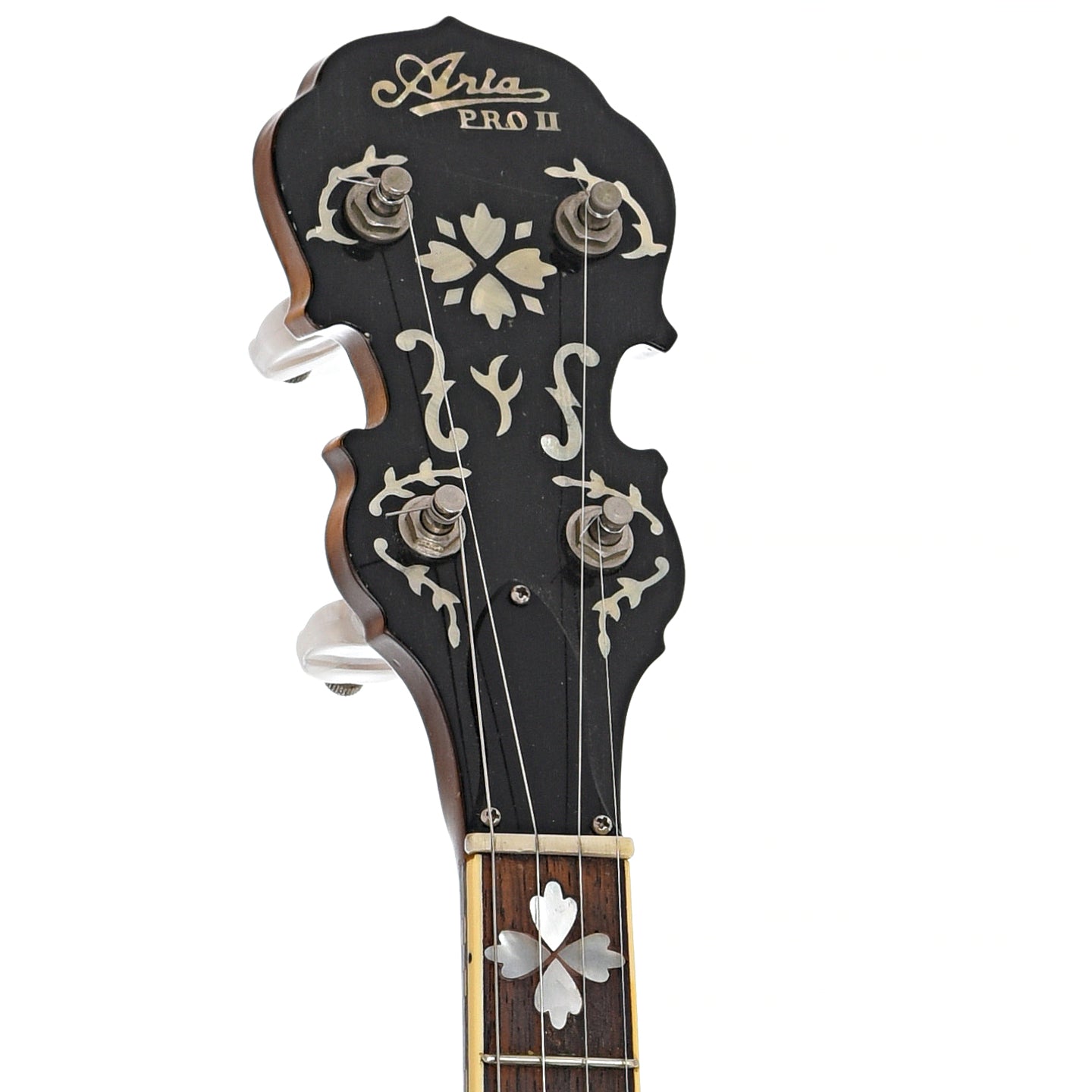 Headstock of Aria Pro II PB450 5-String Resonator Banjo