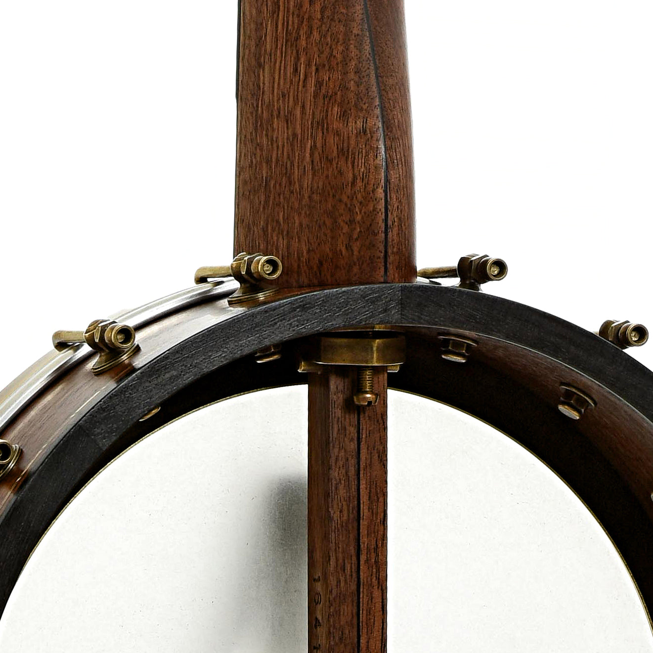 Neck joint of Rickard 11" Walnut Dobson Openback Banjo & Case with Cyclone Tuners