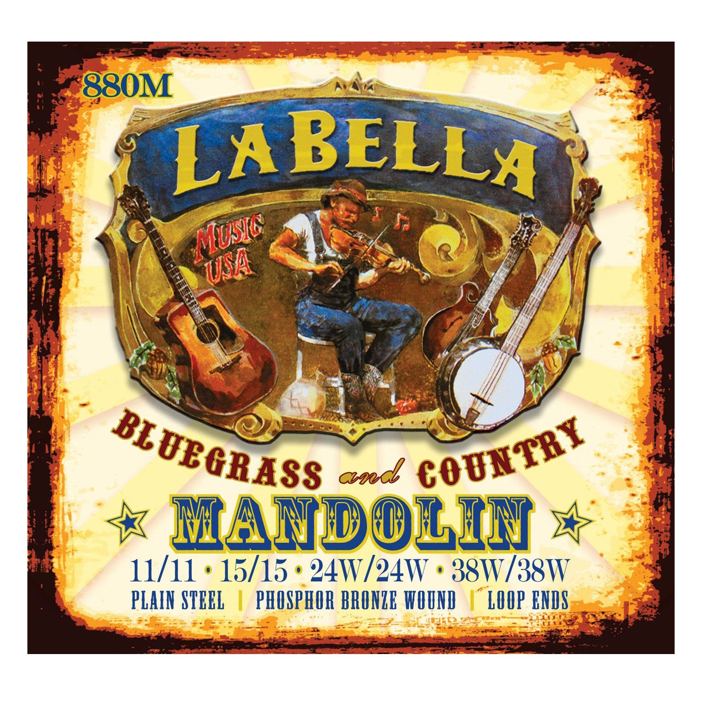 La Bella 880M Plain Steel Phosphor Bronze Wound Loop End Mandolin Strings