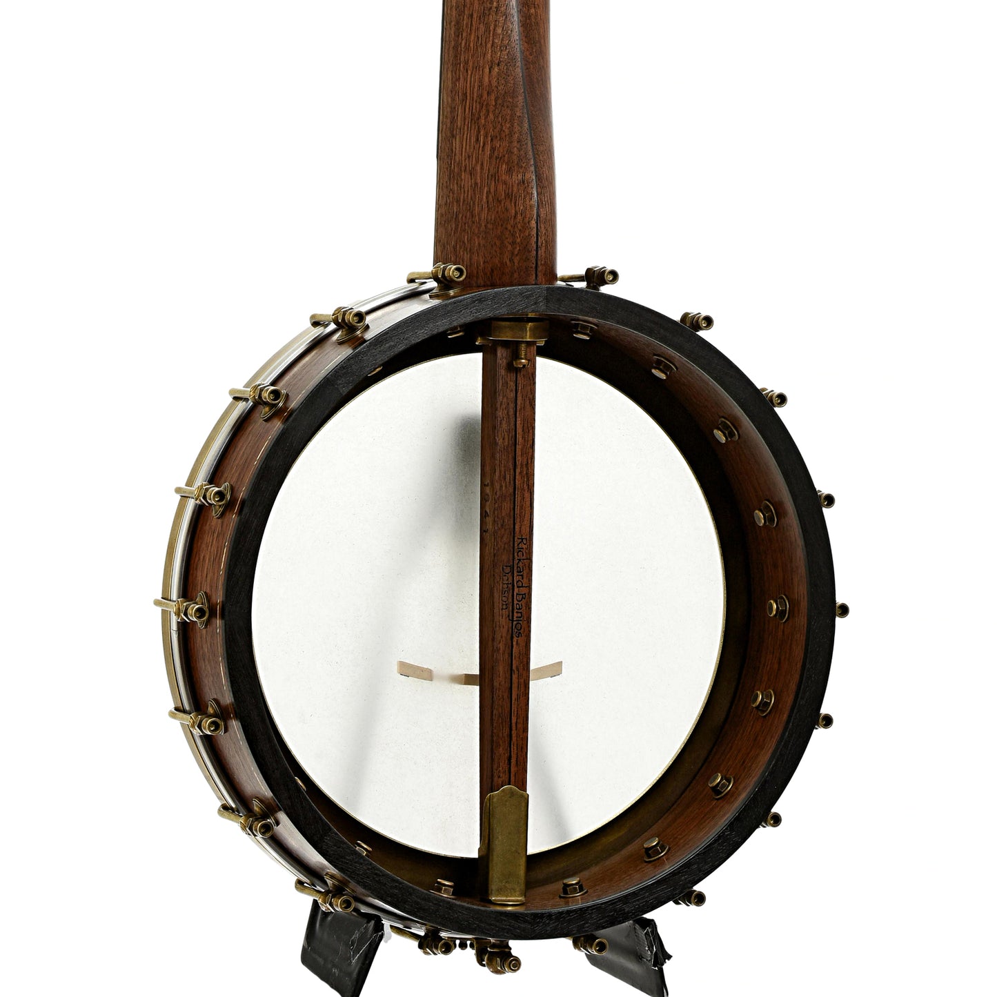 Back and side of Rickard 11" Walnut Dobson Openback Banjo & Case with Cyclone Tuners