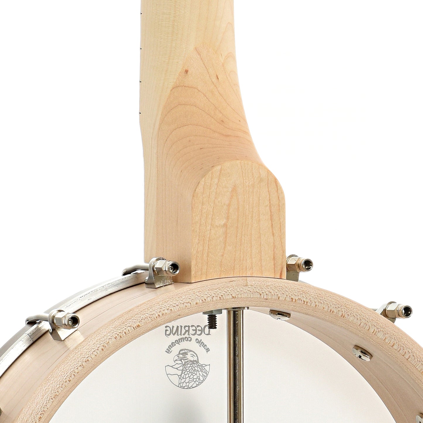 Neck joint of Deering Lefthanded Goodtime Deco Openback Banjo with Scooped Fretboard