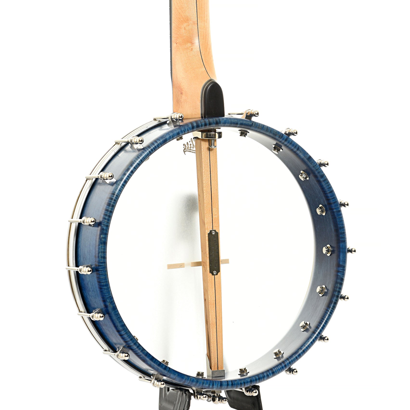 Back and side of Chuck Lee Prairieville Openback Banjo #861, 12" Rim, Brass Hoop Tone Ring