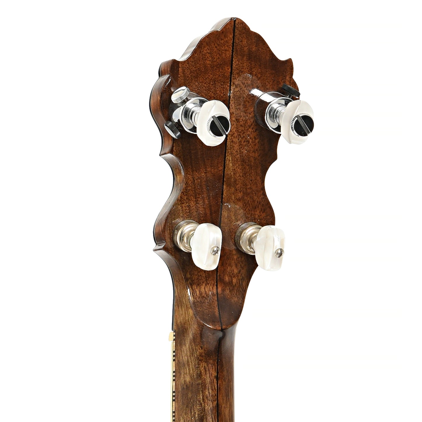 BAck headstock of Wildwood Sololist Custom Resonator Banjo (c.2008)