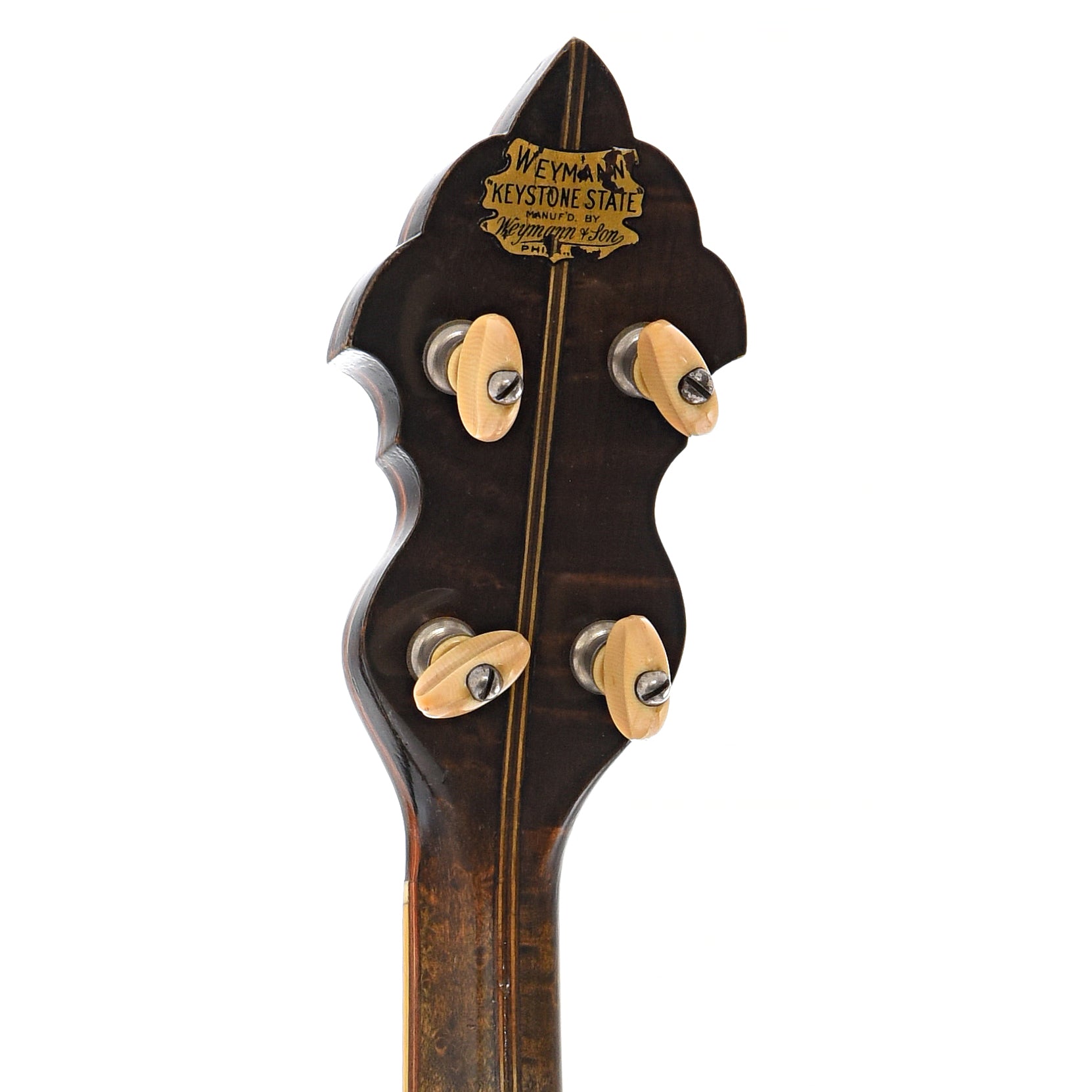 Back headstock of Weymann Style 180 Keystone State Tenor Banjo (c.1925)