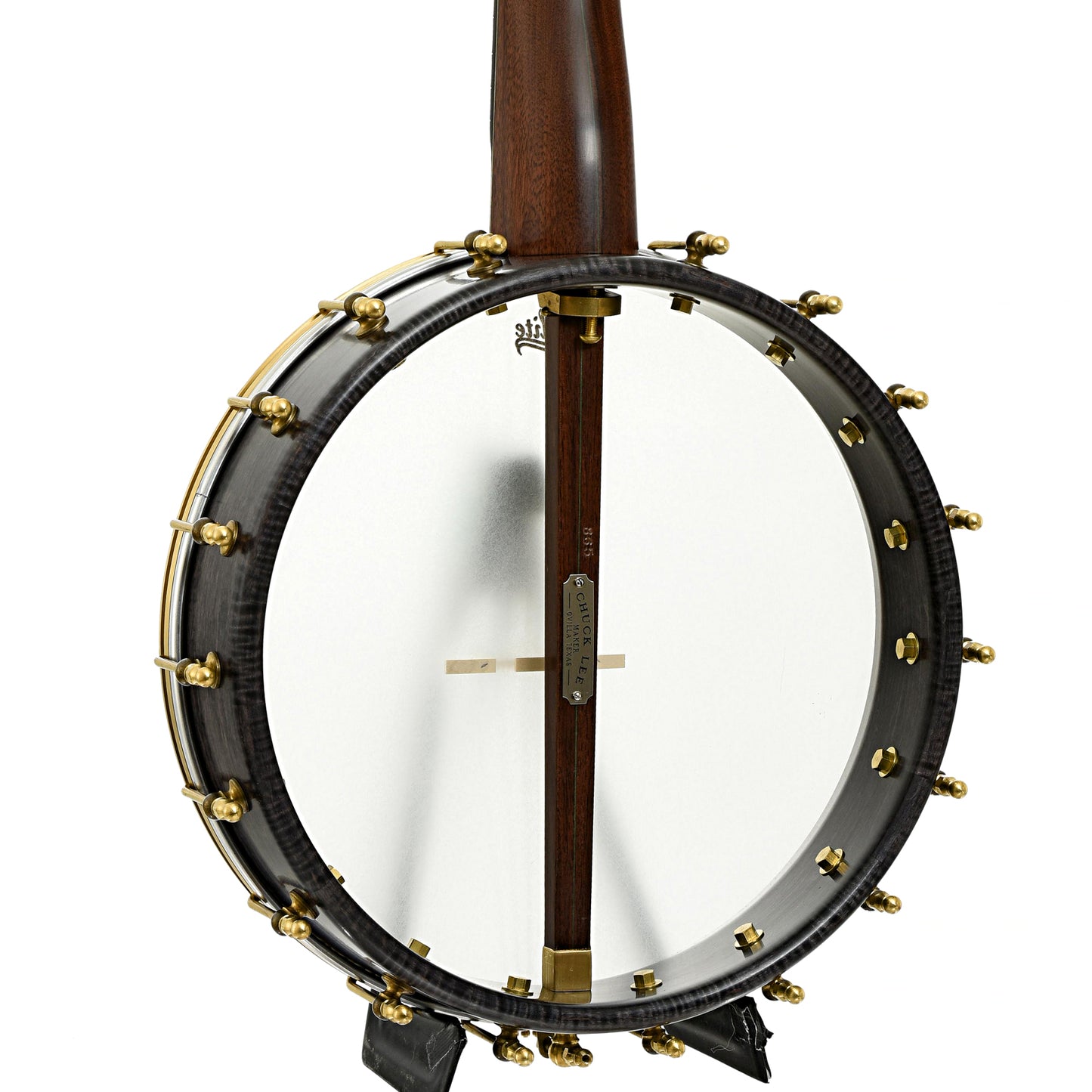 Back and side of Chuck Lee Lone Star Custom 12" Openback Banjo #865, Integral Wood Tone Ring