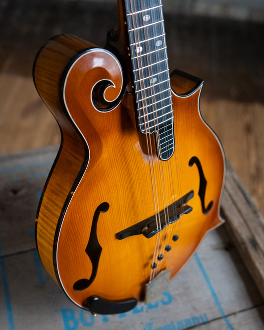 Showroom Photo of Front of Janish F5 JYN Mandolin 