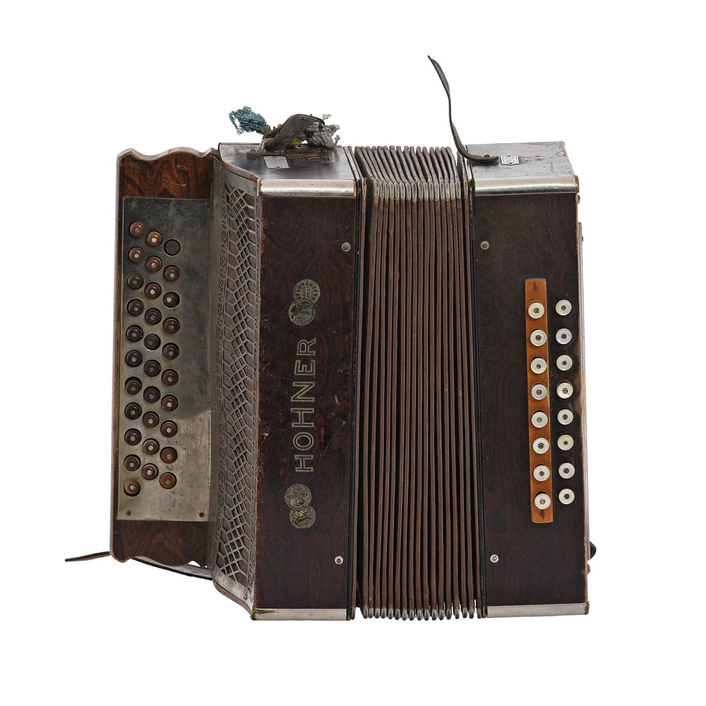 Front of Hohner Grand Prix Button Accordion G C F (c.1926)