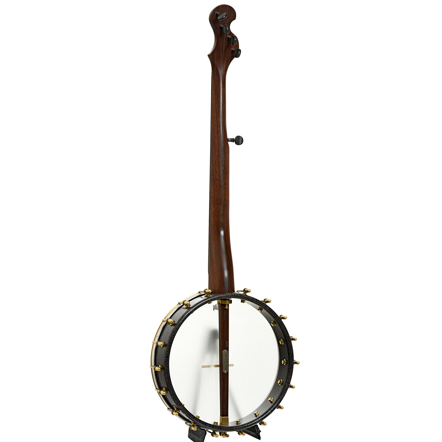 Full back and side of Chuck Lee Lone Star Custom 12" Openback Banjo #865, Integral Wood Tone Ring