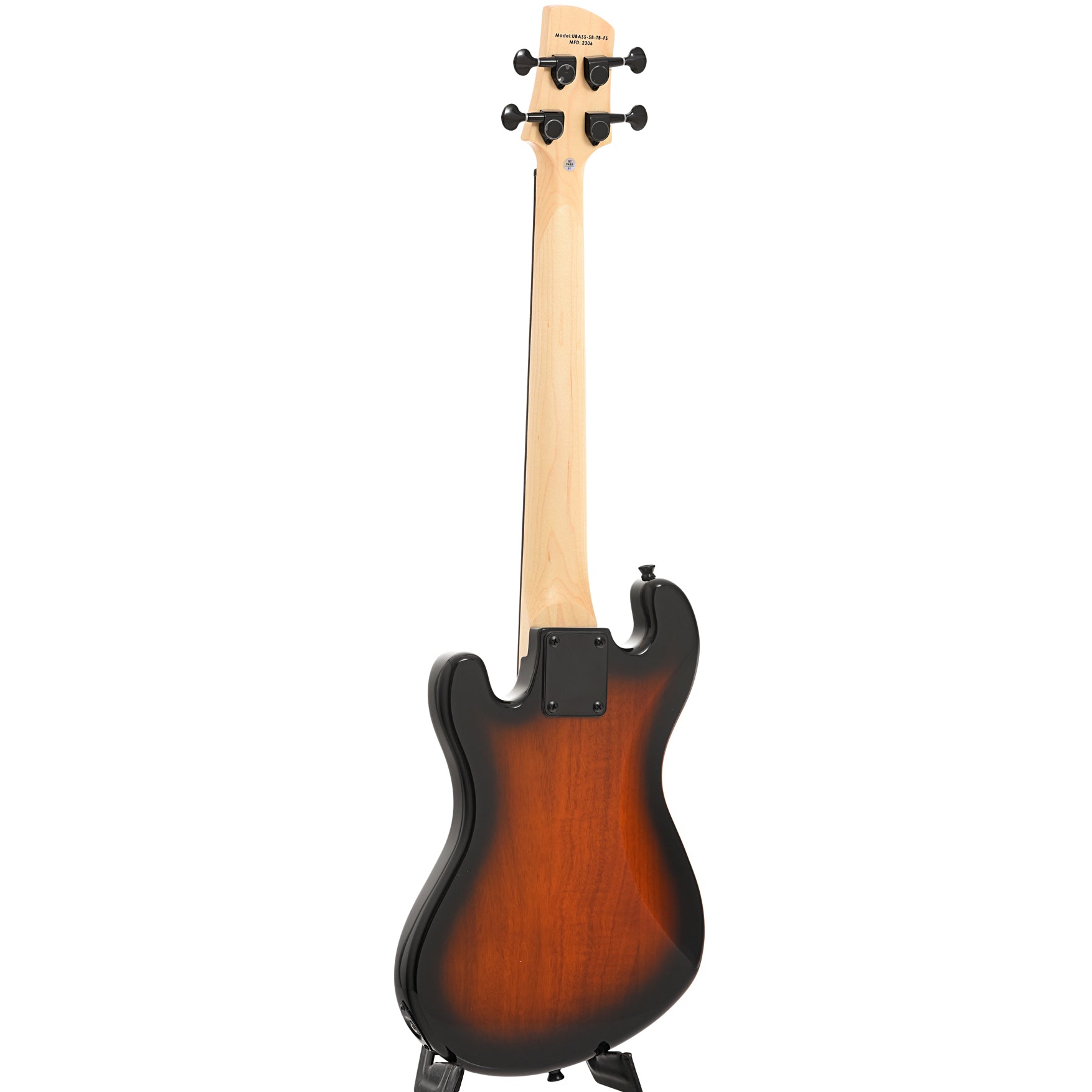 Full back and side of Kala Solid Body U-Bass, Tobacco Burst