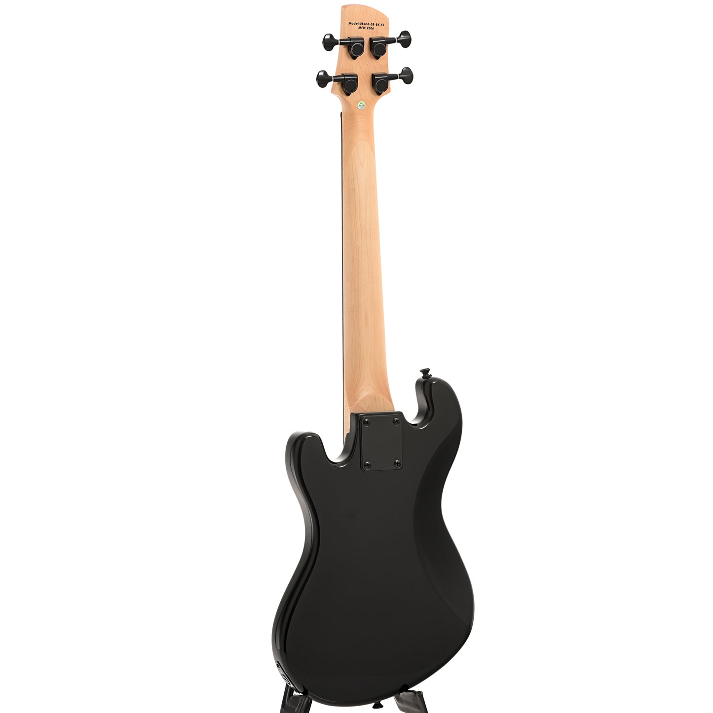 Full back and side of Kala Solid Body U-Bass, Jet Black