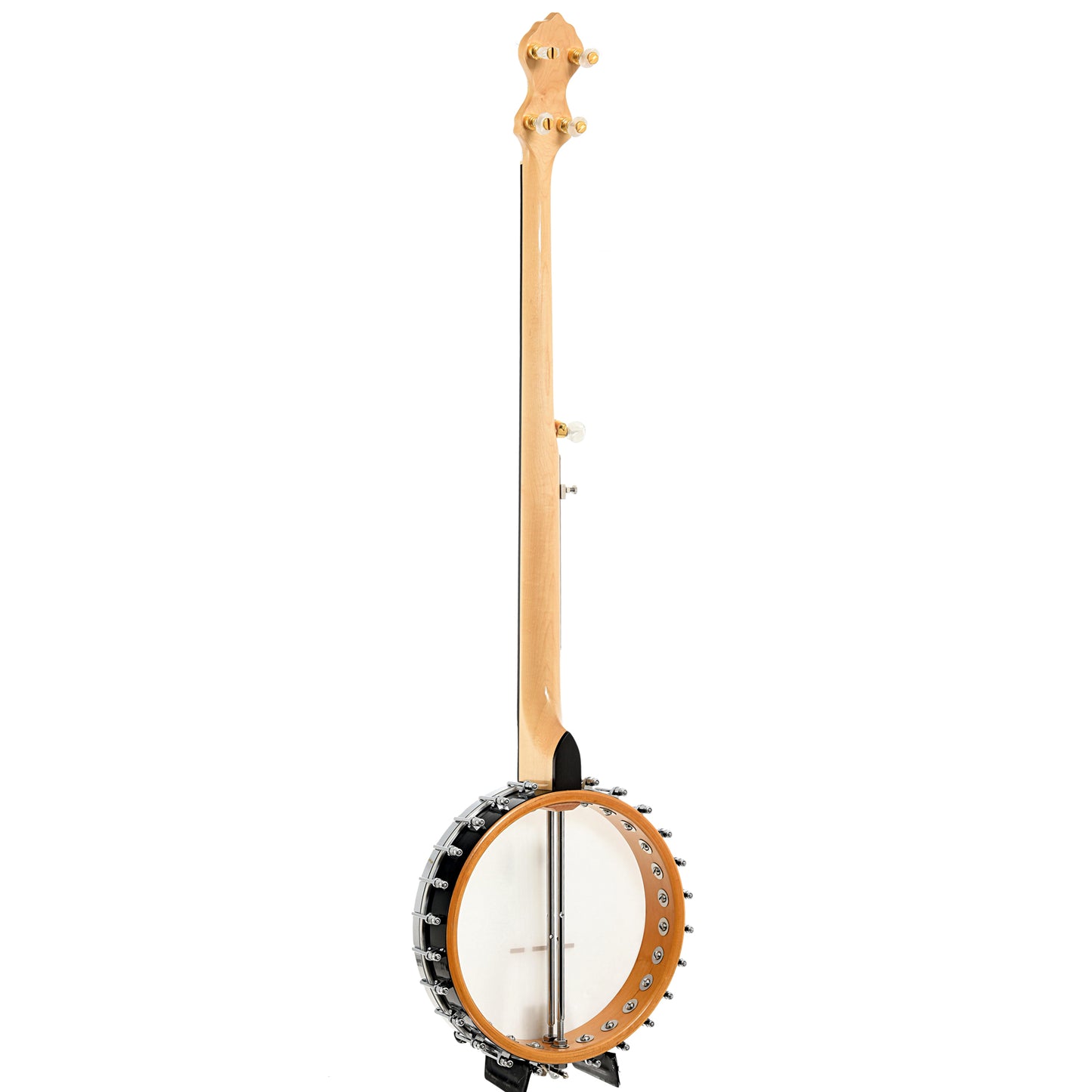 Full back and side of Bacon / Gold Tone Extra Long Neck Conversion Openback Banjo