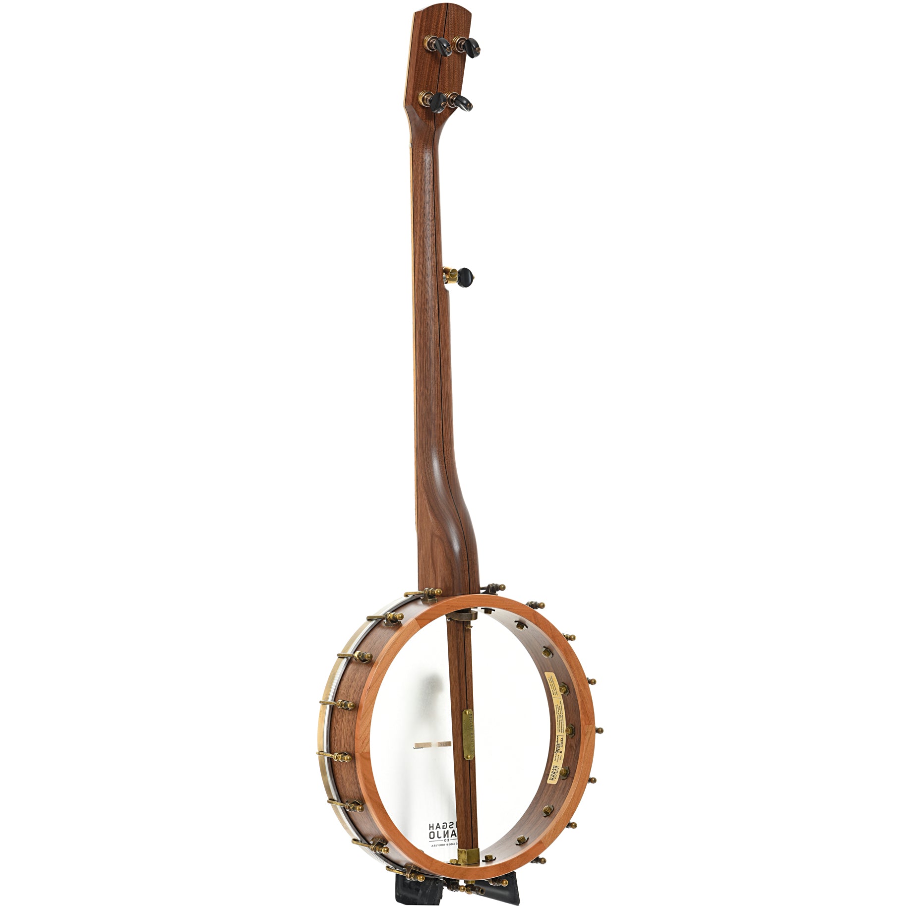 Full back and side of  Pisgah Appalachian 12" Openback Banjo- Walnut, Short Scale