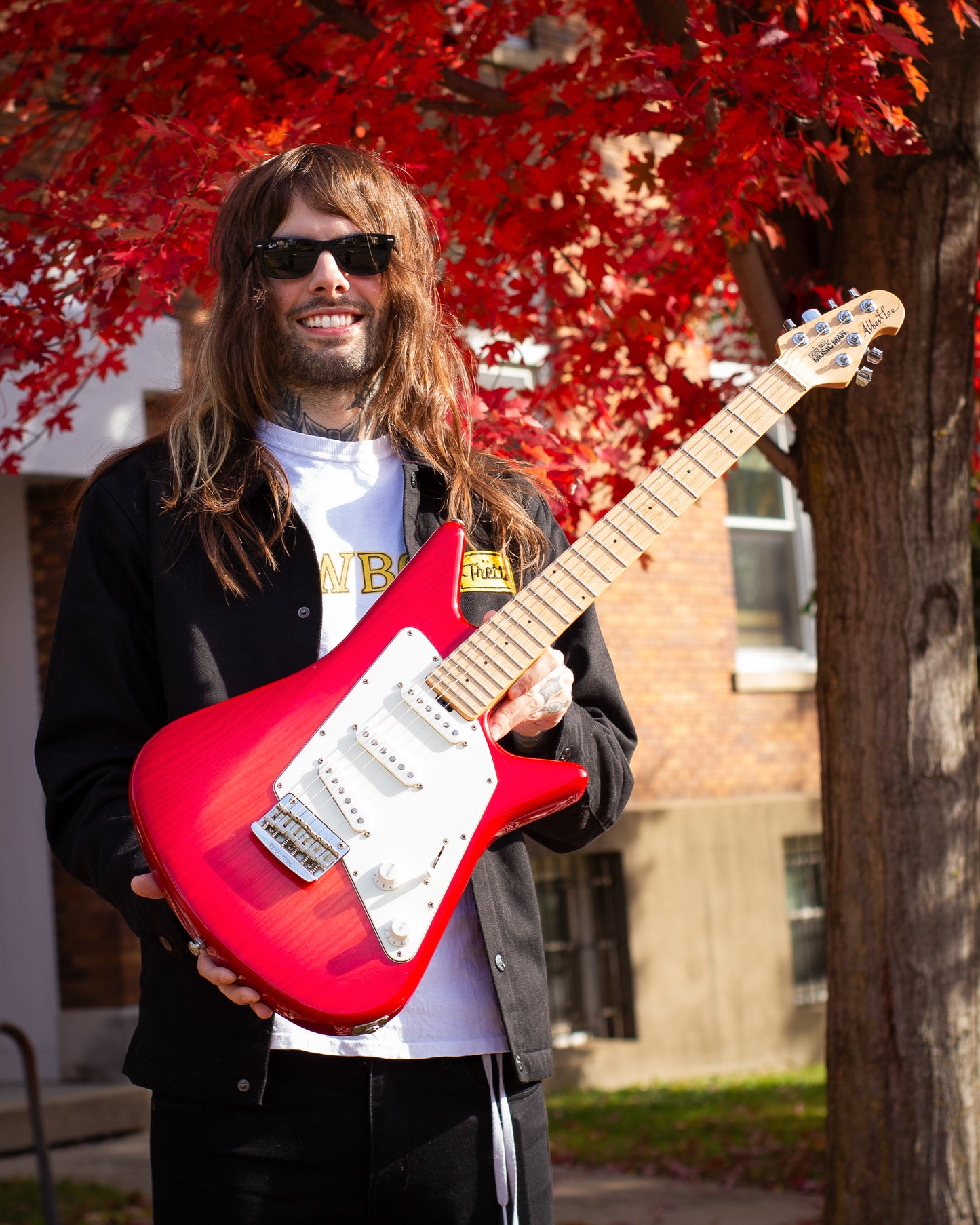 Showroom photo of Front of Ernie Ball Music Man Albert Lee Electric Guitar