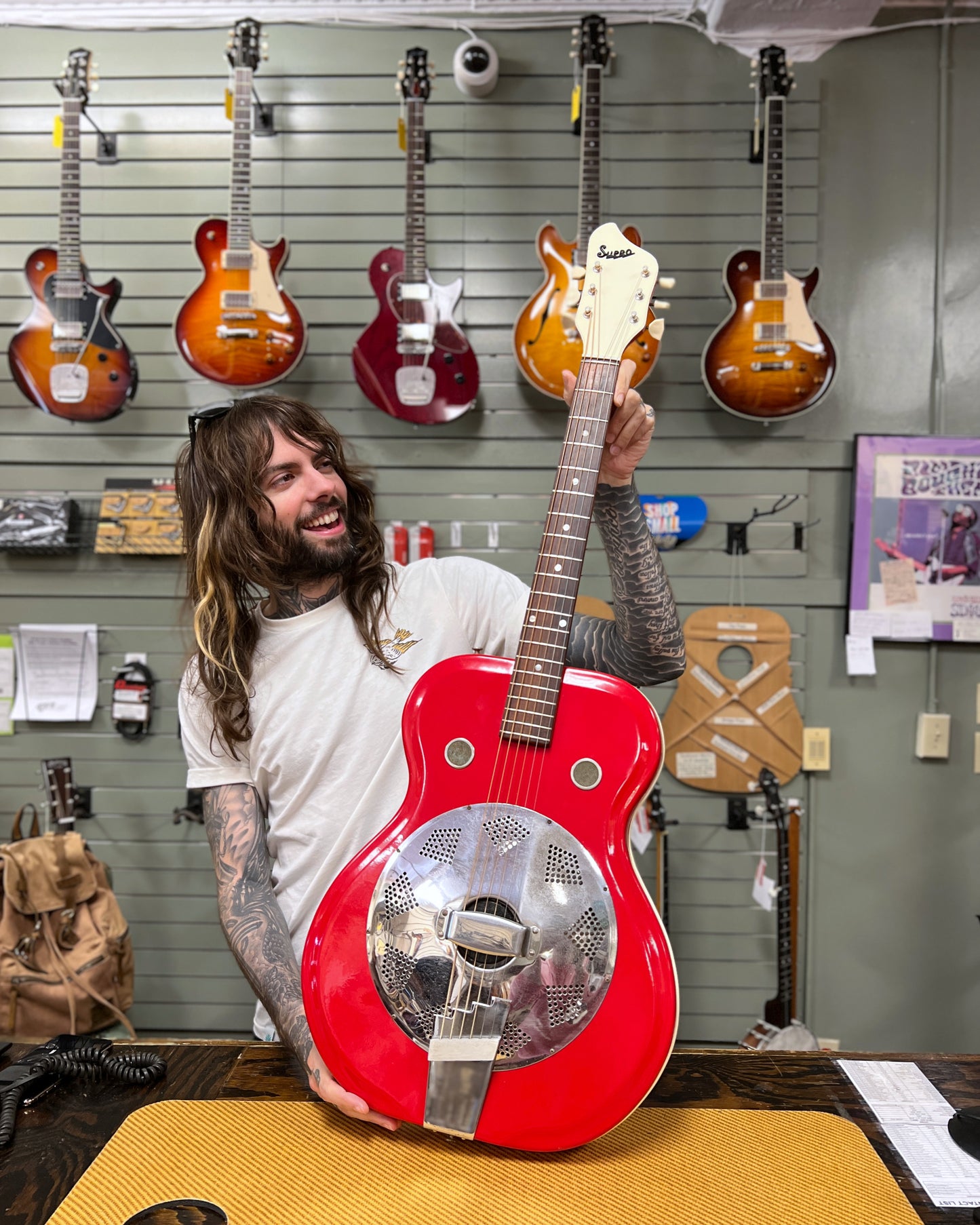 Showroom photo of Front of Supro Folkstar Resonator Guitar