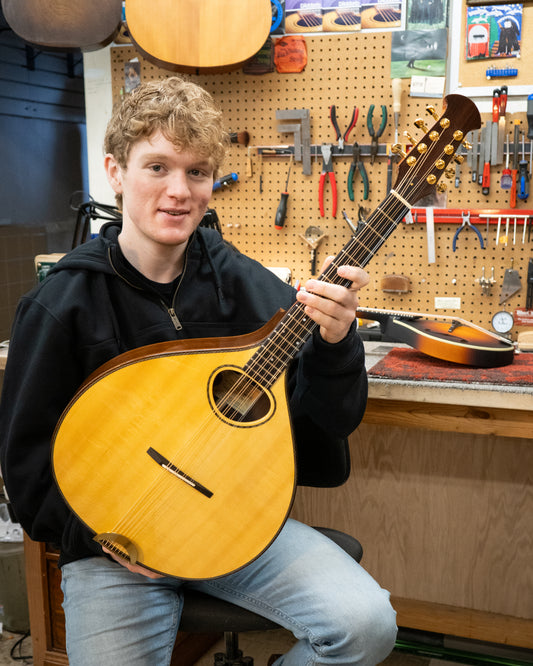 Showroom Photo of Front of Stefan Sobell Octave Mandolin 