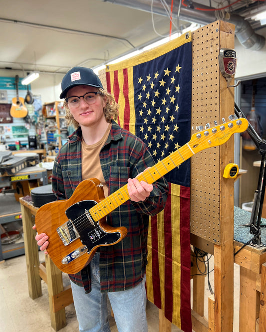 Showroom photo of Full front and side of Fender American Professional II Telecaster, Roasted Pine