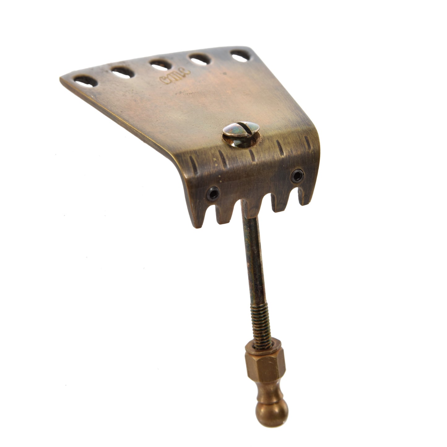 Full view of Ome Sweetone Banjo Tailpiece, Long, Aged Brass