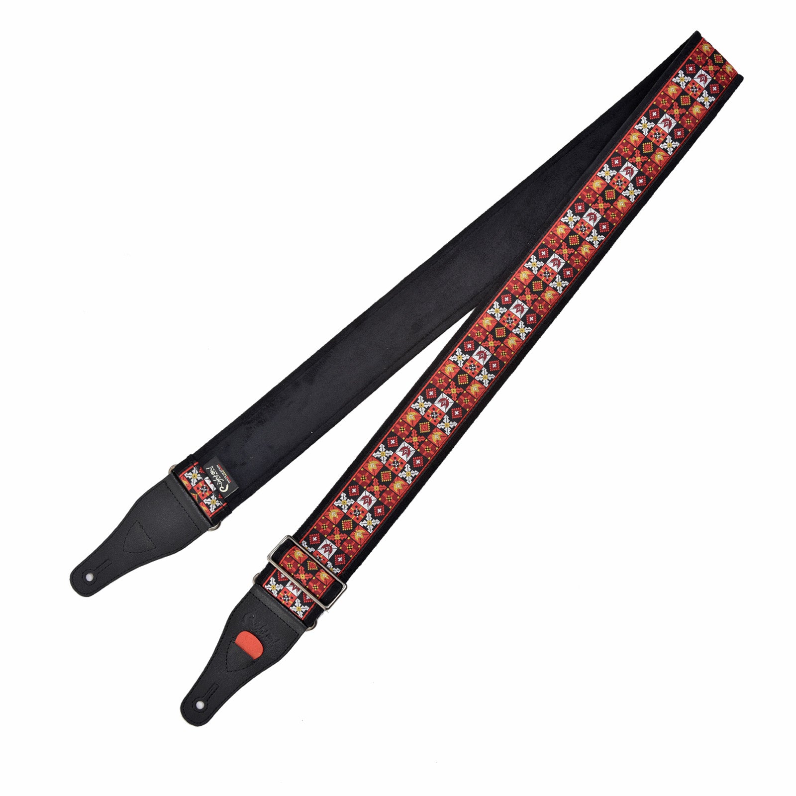 Front and back of Right On! Straps Standard Plus Hendrix Red Guitar Strap