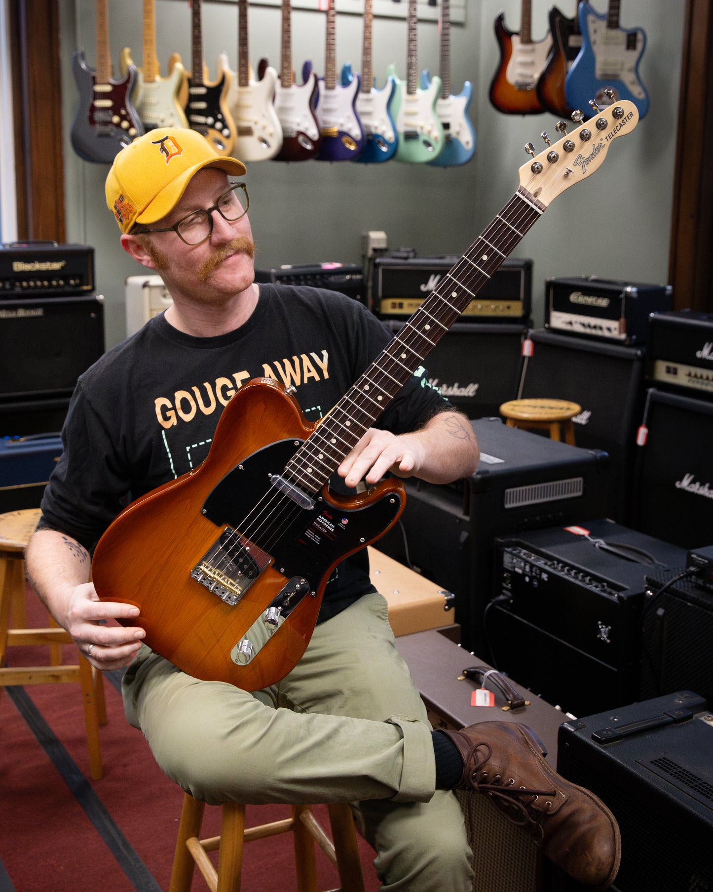 Showroom photo of full Front of Fender American Performer Telecaster, Honey Burst