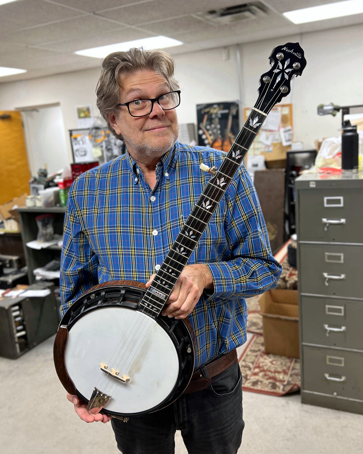 Showroom Photo of Full front and side of Nechville Classic Deluxe Resonator Banjo 