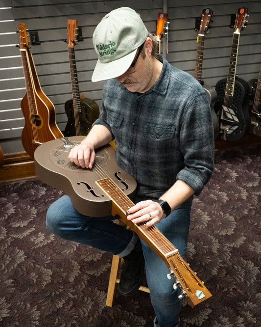 Showroom photo of Front of National Delphi Hawaiian Squareneck Resonator Guitar