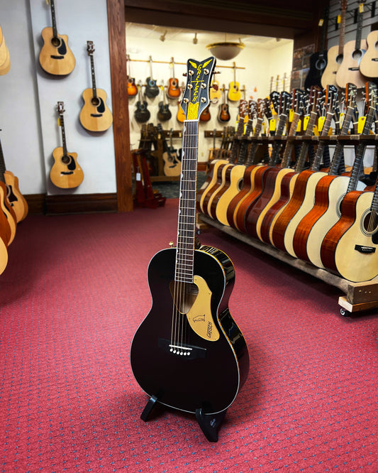 Showroom photo of Gretsch G5021E Rancher Penguin Parlor Acoustic/Electric Guitar, Black