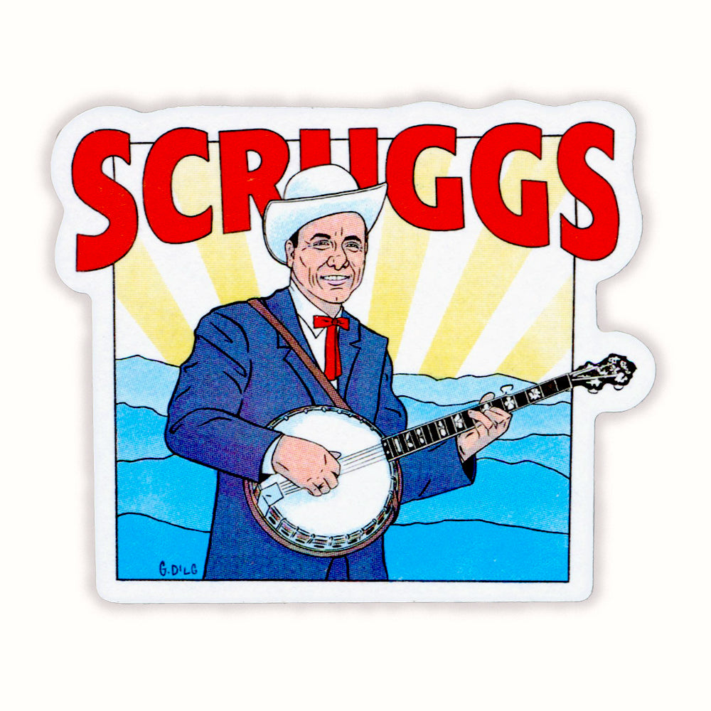 Image 1, Trad Music Superhero Sticker by Gina Dilg, Earl Scruggs, SKU: GDS-SCRUGGS