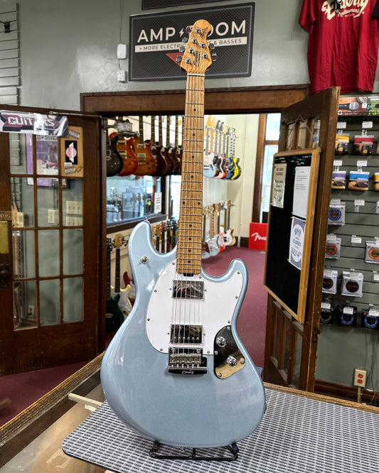 Showroom photo of Sterling by Music Man Stingray SR50 Electric Guitar, Firemist Silver- SKU# SR50-FS : Product Type Solid Body Electric Guitars : Elderly Instruments