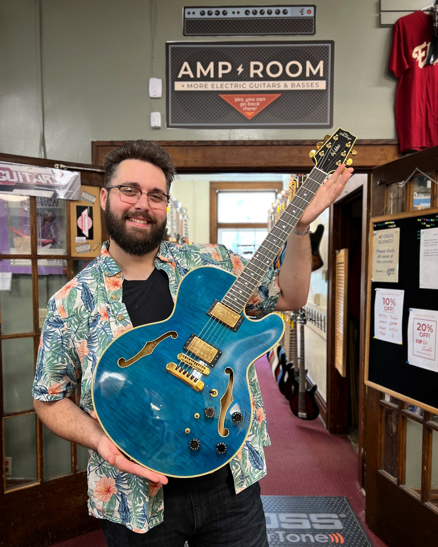 Showroom photo of full front of Heritage Roy Clark Signature Semi-Hollowbody Electric Guitar (1996)