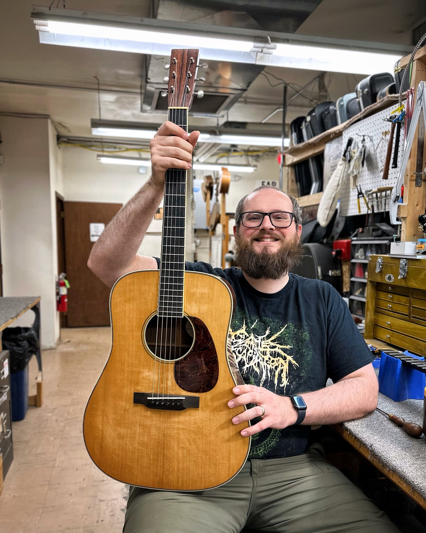 Showroom photo of Front and side of Bourgeois Vintage D Large Soundhole