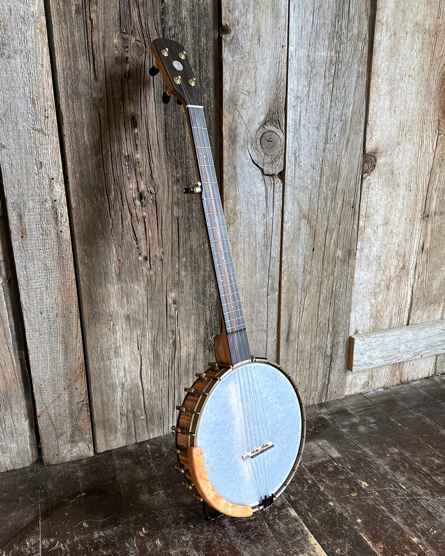 Showroom photo of Front and side of Ode Magician 11" Openback Banjo