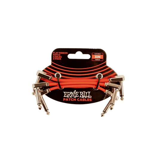 Ernie Ball Flat Ribbon Patch Cable 3 inch - Red - 3 Pack