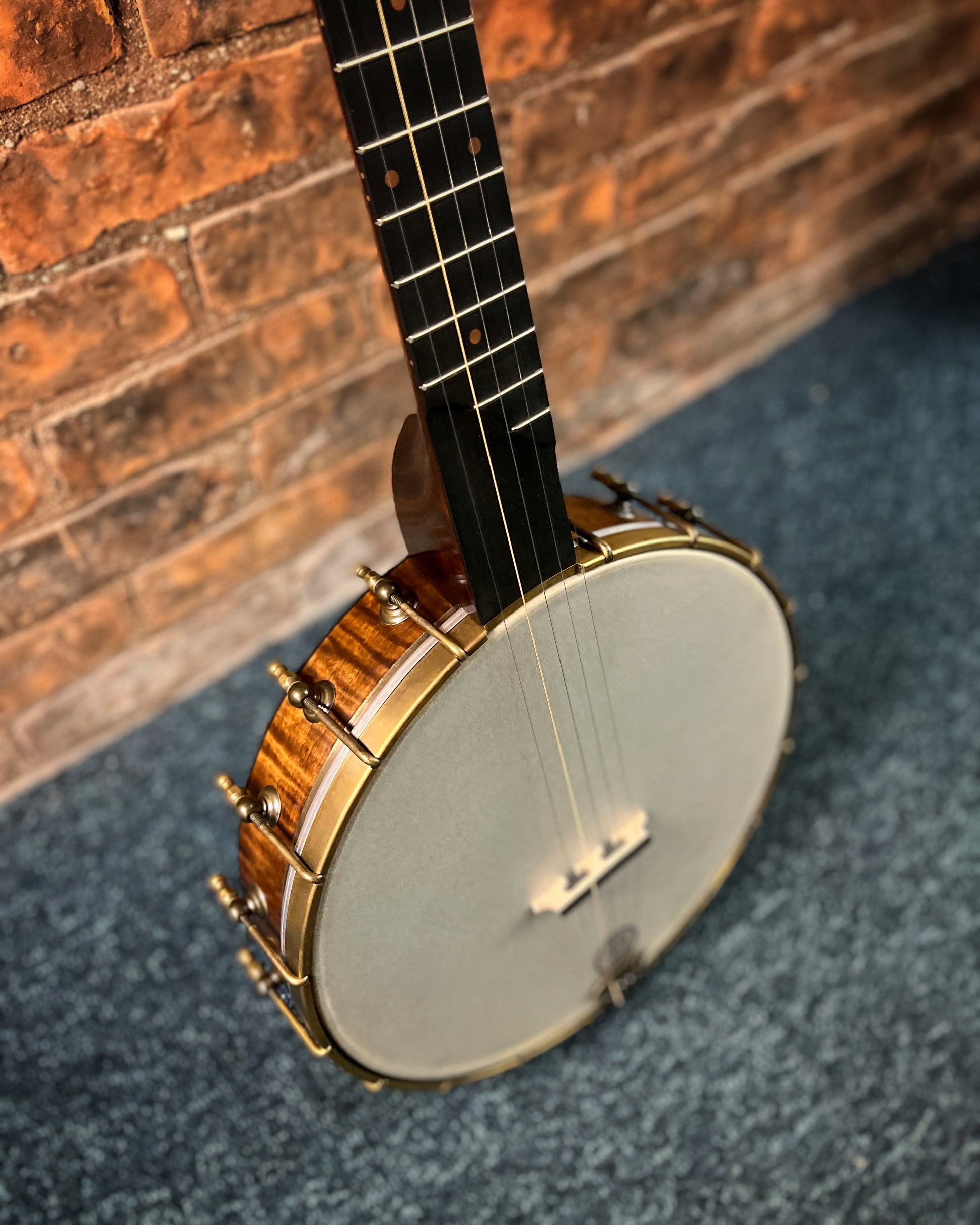 Showroom photo of front and side of Pisgah Wonder 12" Openback Banjo - Standard Scale