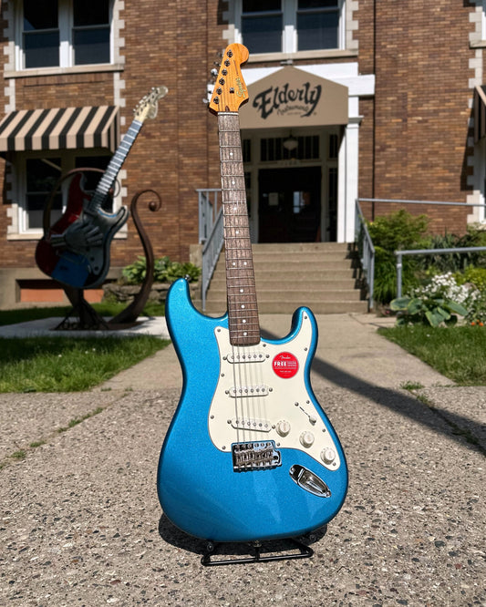 Showroom Photo of Image 1 of Squier Classic Vibe '60s Stratocaster, Lake Placid Blue- SKU# SCVS6-LPB : Product Type Solid Body Electric Guitars : Elderly Instruments