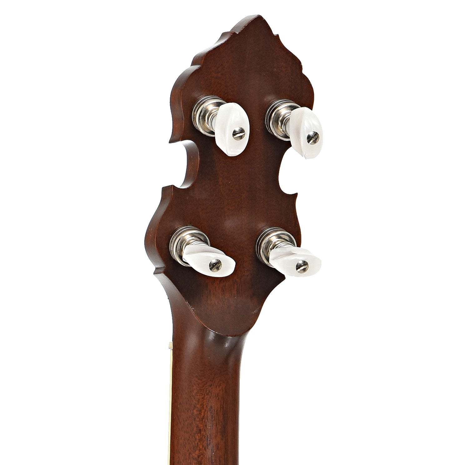 Back headstock of Randy Wood Featherlite Resonator Banjo (c.2020)