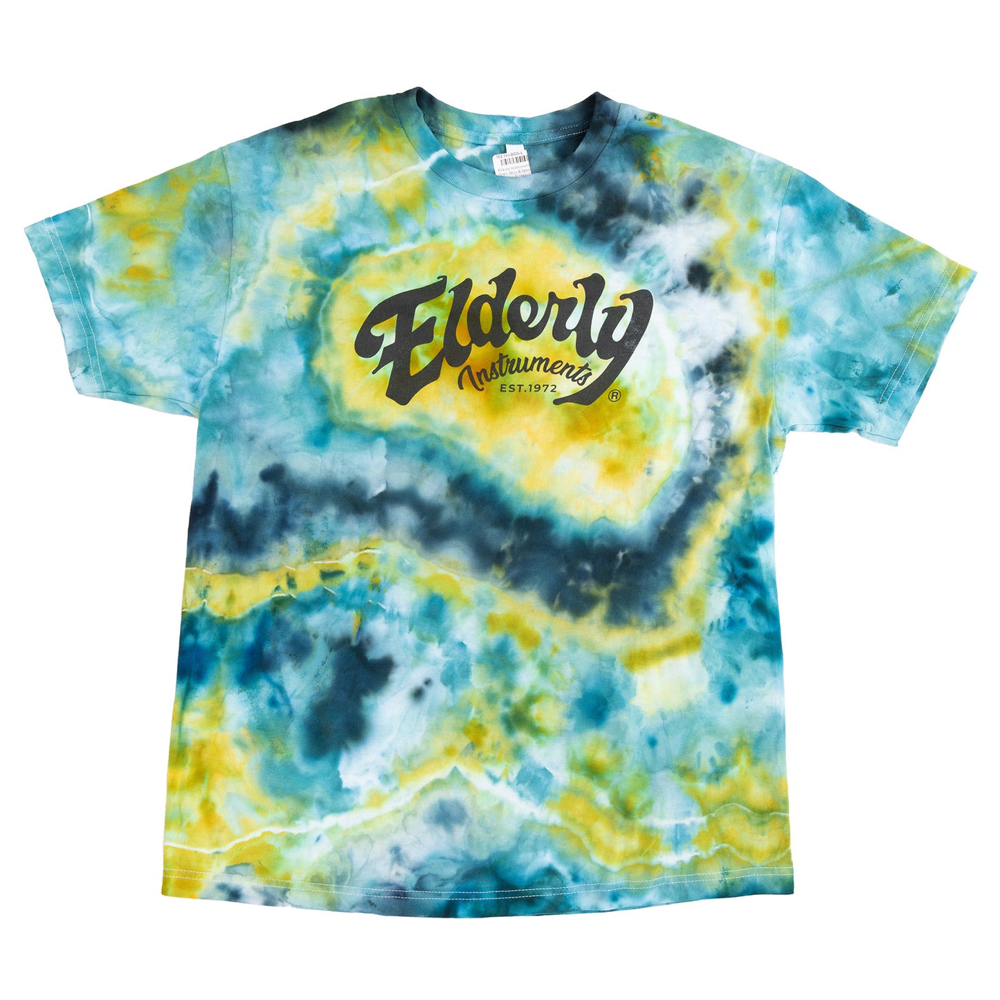 Elderly Instruments Tie-Dyed Logo Shirt, Blue & Green Geode Pattern 