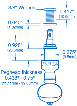 Schematgic drawing of 5-Star Nickel Banjo Pegs, Ivoroid Button, Single Peg - SKU# BP7NS-IV