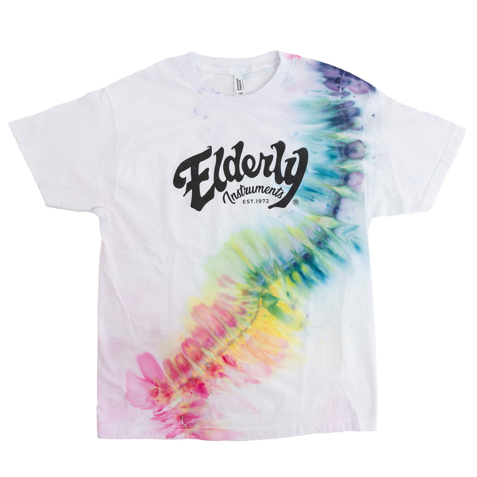 Elderly Instruments Tie-Dyed Logo Shirt, Rainbow Side Worm Pattern