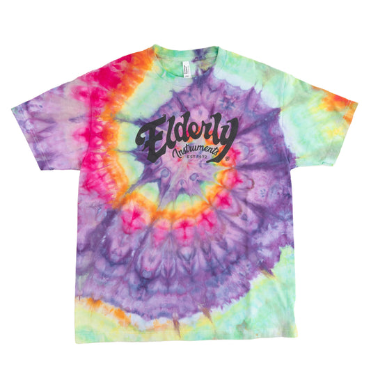 Elderly Instruments Tie-Dyed Logo Shirt, Spiral Rainbow Pattern