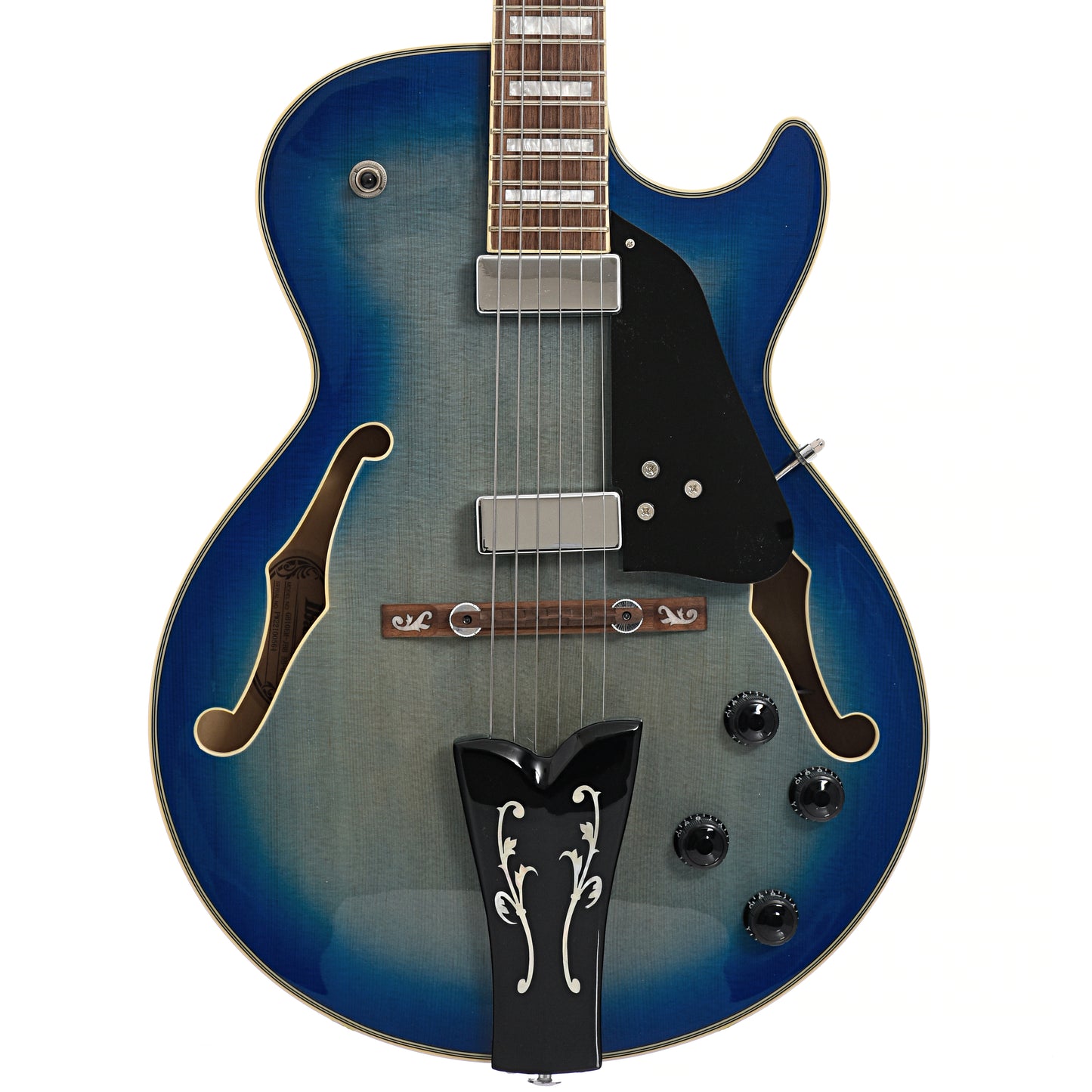 Front of Ibanez George Benson GB10EM Hollowbody, Jet Blue Burst